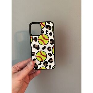Softball Leopard Print Phone Case iPhone 12 Mini Unisex White Neon Yellow Sporty